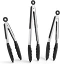 Doosu Kitchen Tongs with Silicone Tips for Cooking Serving (3Pcs, Black)