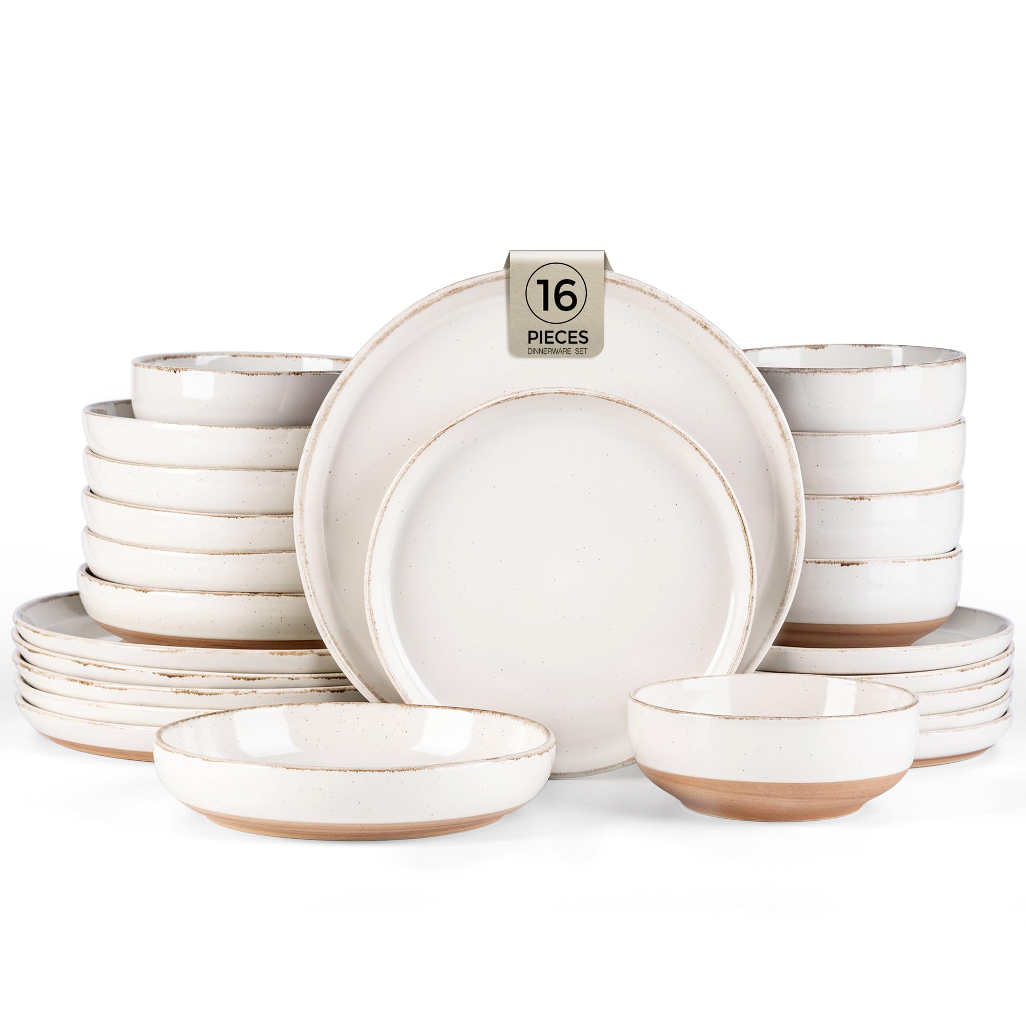 AmorArc Dinnerware Sets for 4, 16 Pieces Ceramic Plates and Bowls Set