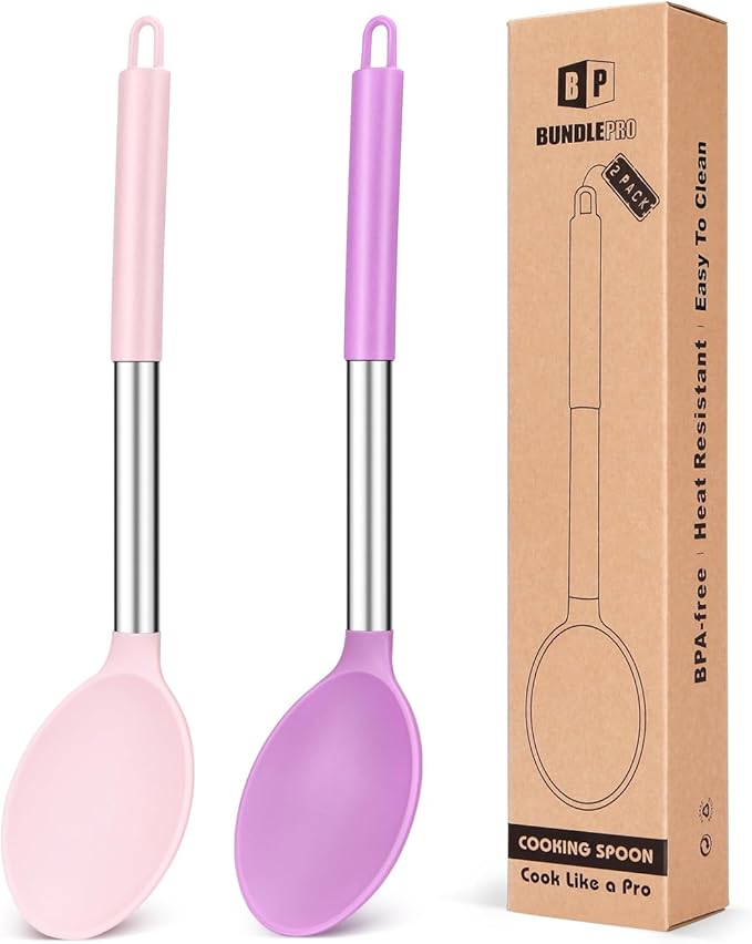 BUNDLEPRO Silicone Cooking Spoons for Non Stick Cookware, 2 Pack