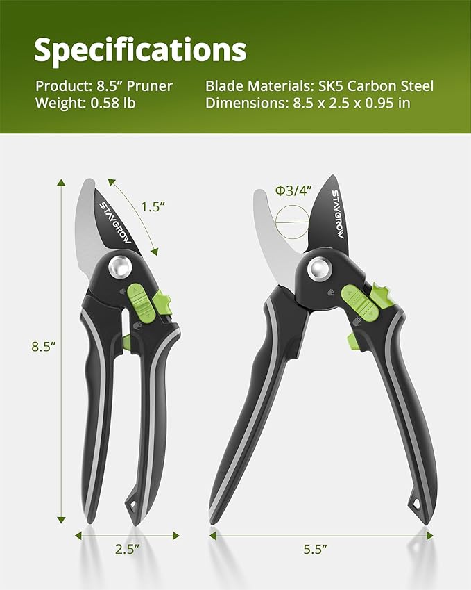STAYGROW 8.5" Pruning Shears for Gardening SK5 Sharp Garden Shears