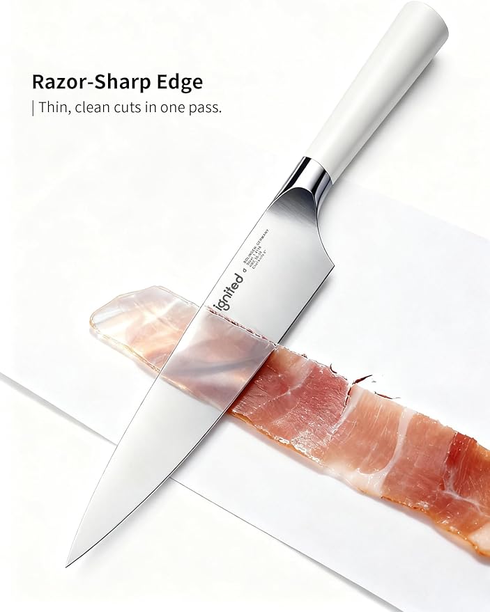 8 Inch Chef Knife – German Stainless Steel, Ivory White Handle