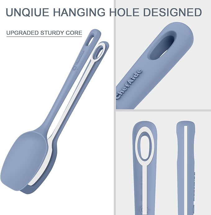 ChefAide 5 Pieces Silicone Spatula Set, Food Grade Rubber Spatula, Upgrade Strong Handle with Ergonomic Grip, Heat Resistant Up to 600°F for Nonstick Cookware, Cooking