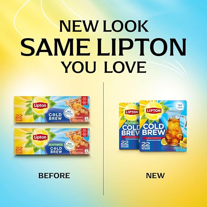 Lipton Cold Brew Black Tea Bags, Family Size,132 Total Bags (22 Ct 6-Pack)