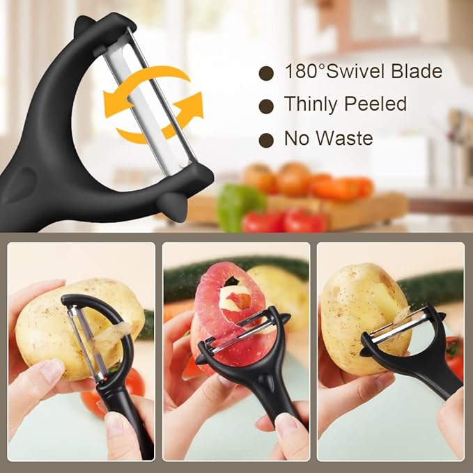 AUAUY 2PCS Potato Peeler, Y and I-Shaped Swivel Vegetable Peeler Set, Black