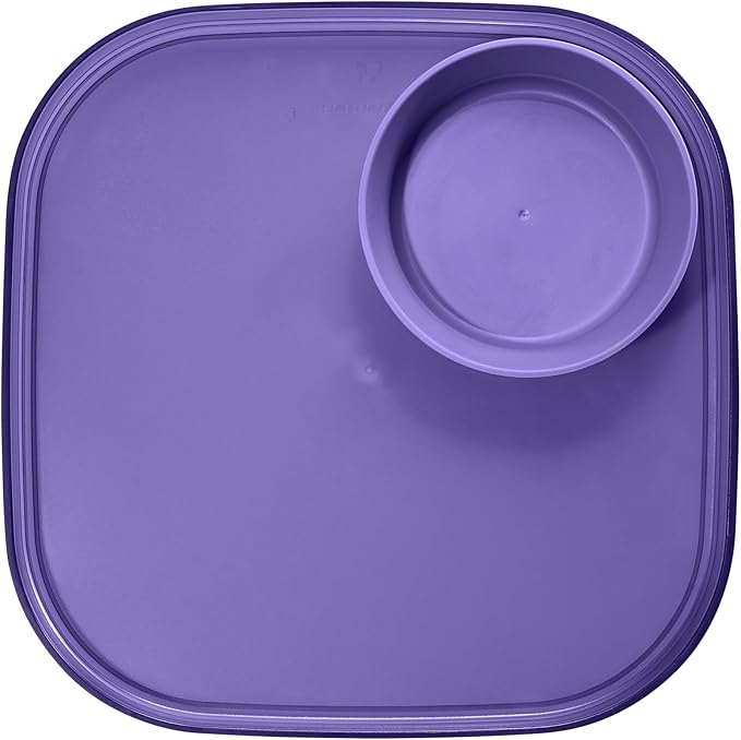 Madesmart Dipware Reusable Dining Plate, Serving Tray for Appetizers and Snacks, Sandwiches, Hummus, Sauces, Stackable & Removable Dip Bowl, Plum