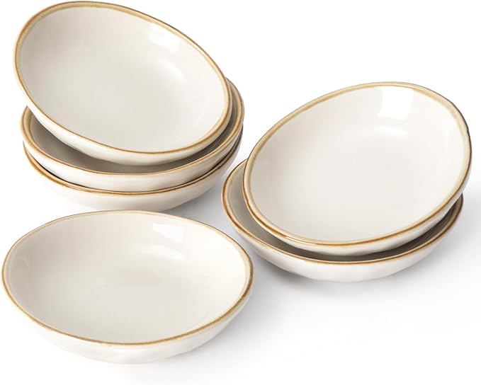 famiware Ceramic Soy Sauce Dish, 2.1oz Dipping Bowl Set of 6, Vanilla White