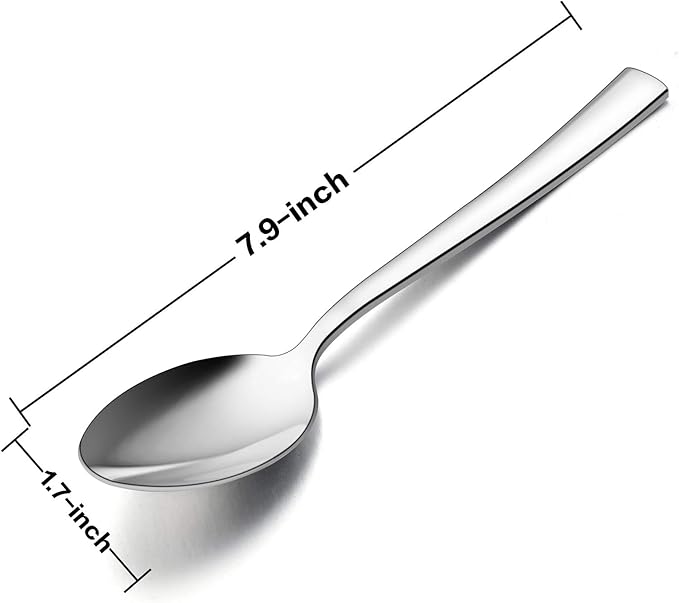 E-far Dinner Spoons Set of 6, 7.9 Inch Stainless Steel Soup Spoons Tablespoons for Home, Kitchen or Restaurant, Non-toxic & Mirror Polished, Squared Edge & Dishwasher Safe