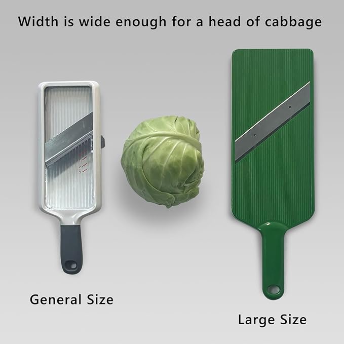 RCOAIMT Large Cabbage Slicer, 1mm Ultra-Thin Mandoline Slicer with Safety Guard & Cleaning Brush, Stainless Steel Vegetable Shredder for Coleslaw, Sauerkraut, Salad, Onion, Potato Chips, Green