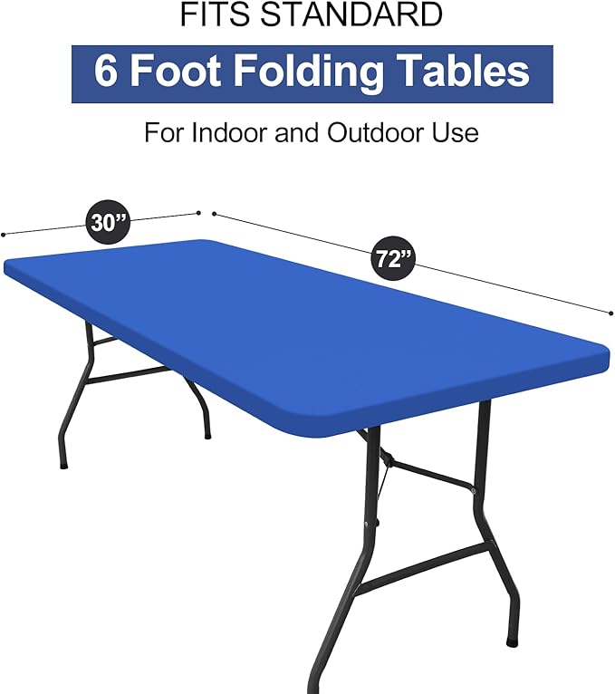 homing Rectangle Table Cloth Cover, Water-Resistant Polyester Elastic Fitted Tablecloth, Fits for 6 Foot Folding Tables, Washable Table Protector for Picnic, Camping, Outdoor (Blue, 30" x 72")