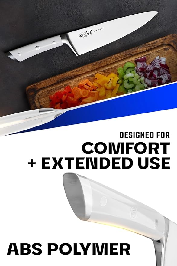 Dalstrong Chef Knife - 8 inch Blade - Forged HC German Steel Chef's Knife - Full Tang - Glacial White ABS Handle - Gladiator Series - Razor Sharp Kitchen - Professional - Sheath - NSF Certified