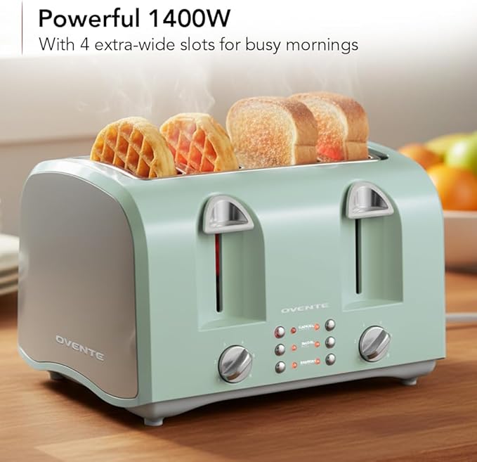 OVENTE Electric 4-Slice Toaster, 6-Shade Settings, Light Blue TS4410LBL