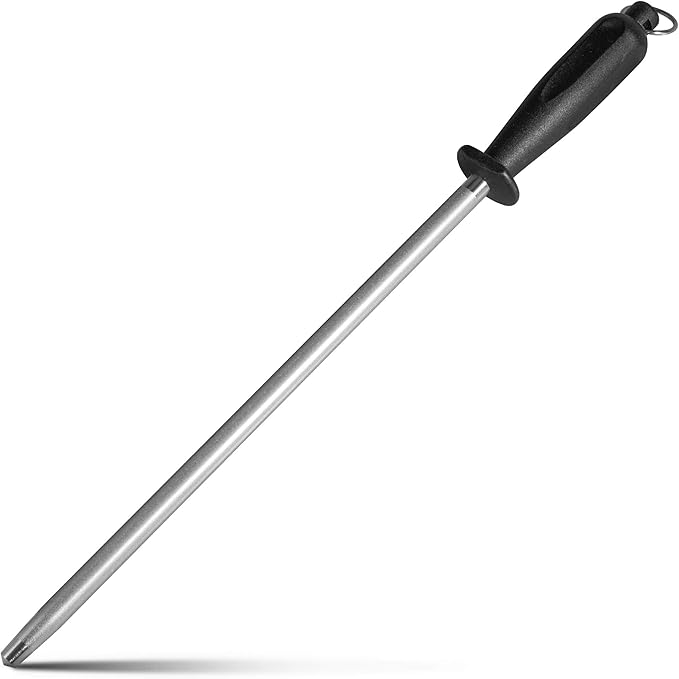 10-Inch Diamond-Coated Knife Sharpening Rod, Honing Steel, Black