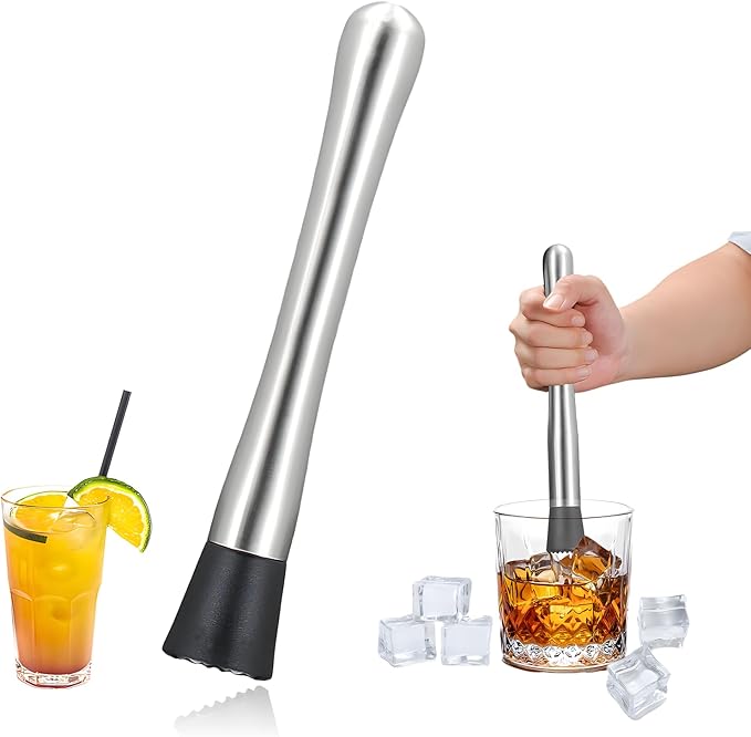 Muddler for Cocktails,8" Stainless Steel Cocktail Muddler for Lemonade, Lemon Smasher Bartender Accessories, Crushes Ice,Fruits & Herbs, Bartender Tool for Home,Bar Use,Lemonade stand supplies