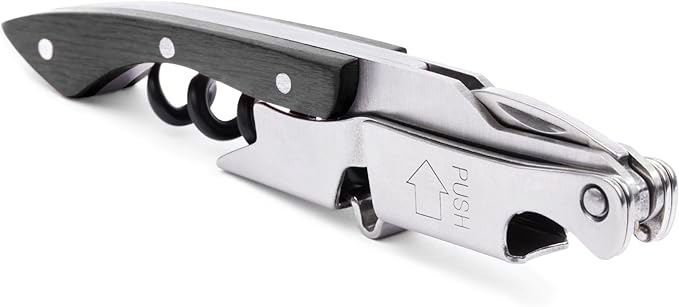 Pocket Prestige Waiters Corkscrew By Coutale Sommelier - Blackwood - French Patented Spring-Loaded Double Lever Wine Bottle Opener for Bartenders and Gifts - Sharp Micro-Serrated Knife