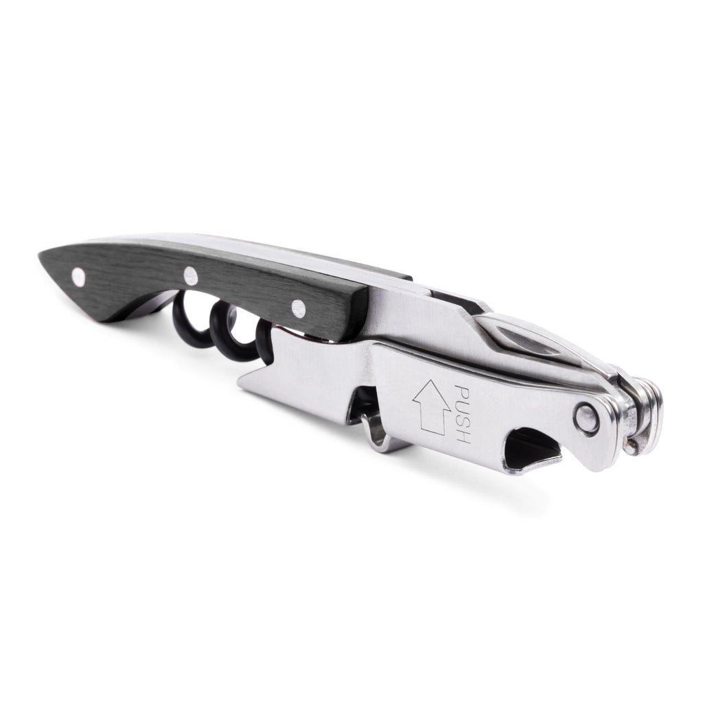 Pocket Prestige Waiters Corkscrew By Coutale Sommelier - Blackwood - French Patented Spring-Loaded Double Lever Wine Bottle Opener for Bartenders and Gifts - Sharp Micro-Serrated Knife
