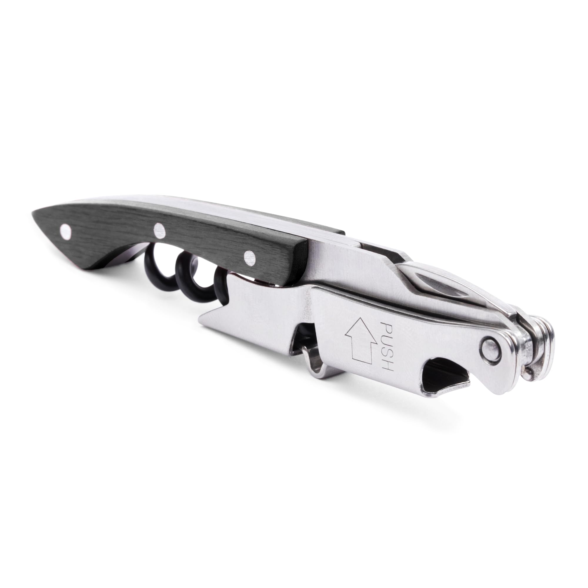 Pocket Prestige Waiters Corkscrew By Coutale Sommelier - Blackwood - French Patented Spring-Loaded Double Lever Wine Bottle Opener for Bartenders and Gifts - Sharp Micro-Serrated Knife
