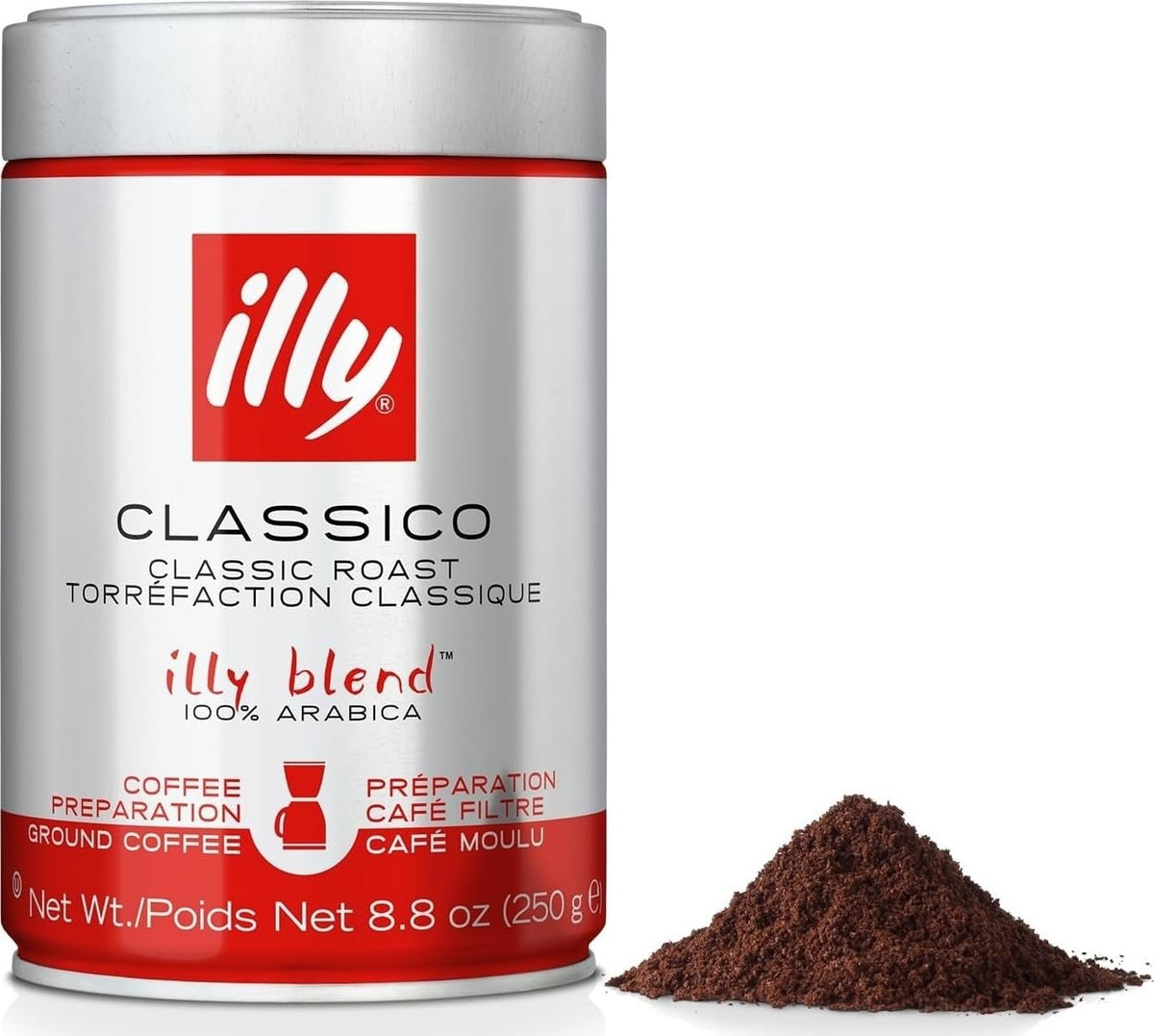 illy Ground Moka Coffee, Classico Medium Roast, 8.8 oz