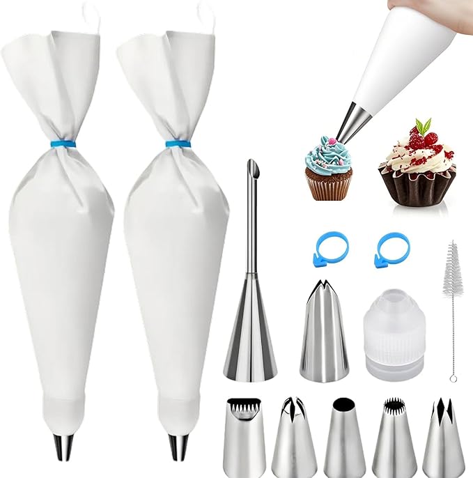Reusable Piping Bags and Tips Set - 16inch Pastry Bags for Cake Decorating, Cupcakes, Cookies | Durable Cotton Exterior, Easy to Clean, Eco-Friendly Baking Kit for Home Bakers & Chefs(14)