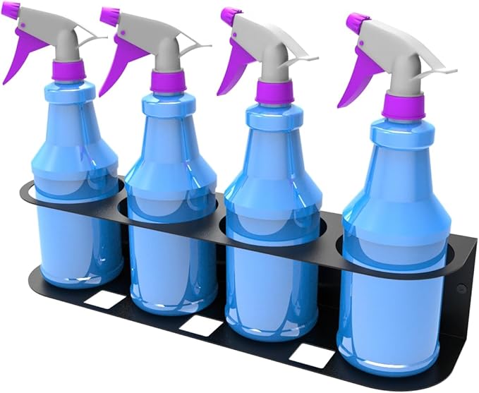 JINGCHENGMEI 4 Spray Bottles Holder, Steel Wall Mount Storage Organizer