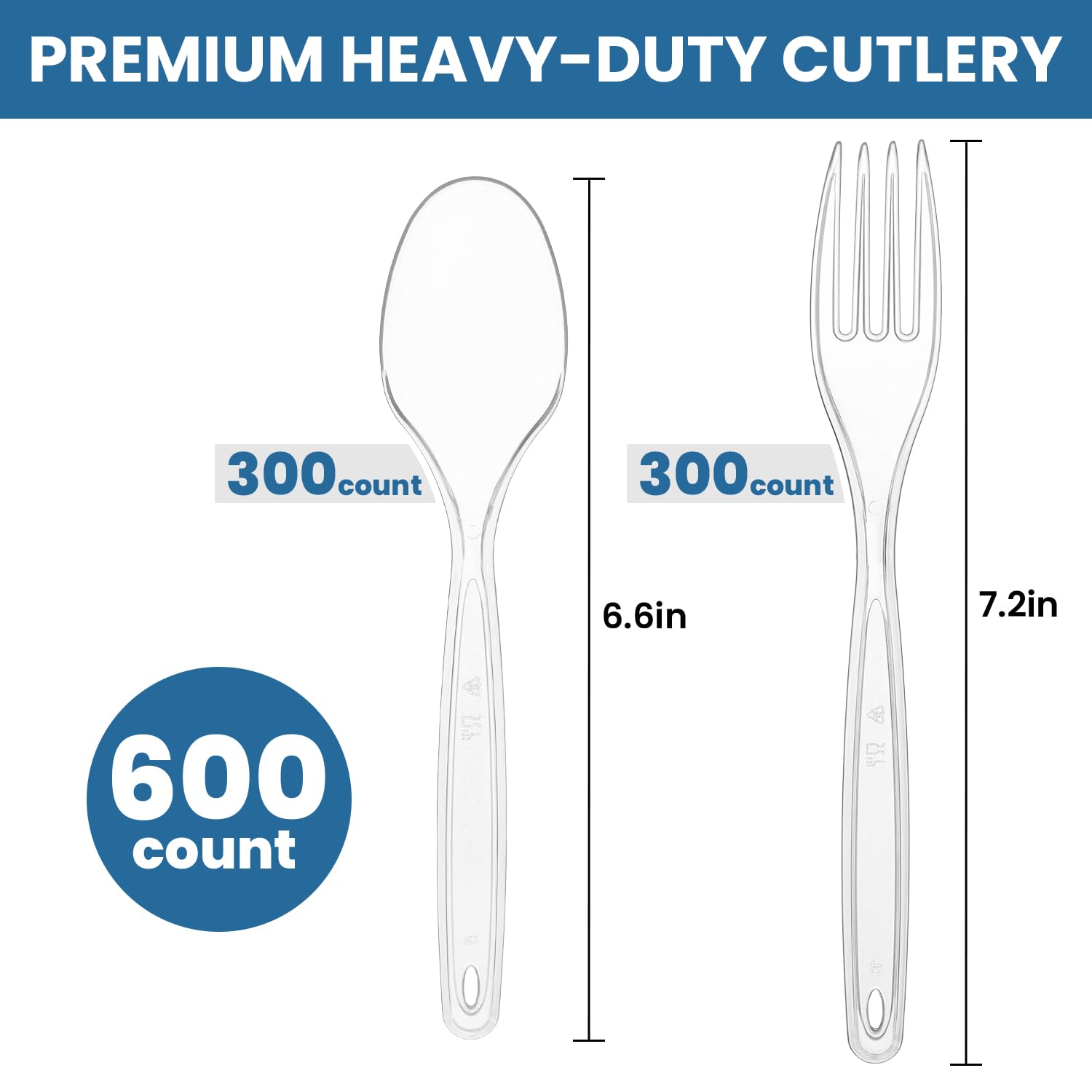 [600 Count] Clear Plastic Utensils 600 clear plastic forks and spoons Disposable 300 Forks and 300 Spoons Silverware Bulk Spoons Bulk Fork Heat Resistant Heavy Duty Silverware