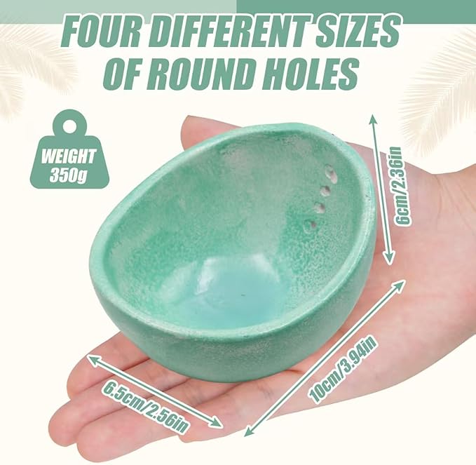 Rimigood Ceramic Herb Stripper Bowl with 4-Sized Holes for Stripping Herbs Leaves Handmade Herb Peeler for Strips Kale, Thyme, Basil, Pottery Herb Leaf Stripping Bowl (Green)