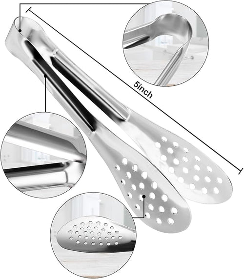 10PCS 5 Inch mini tongs Serving Tongs Small Kitchen Tongs Silver