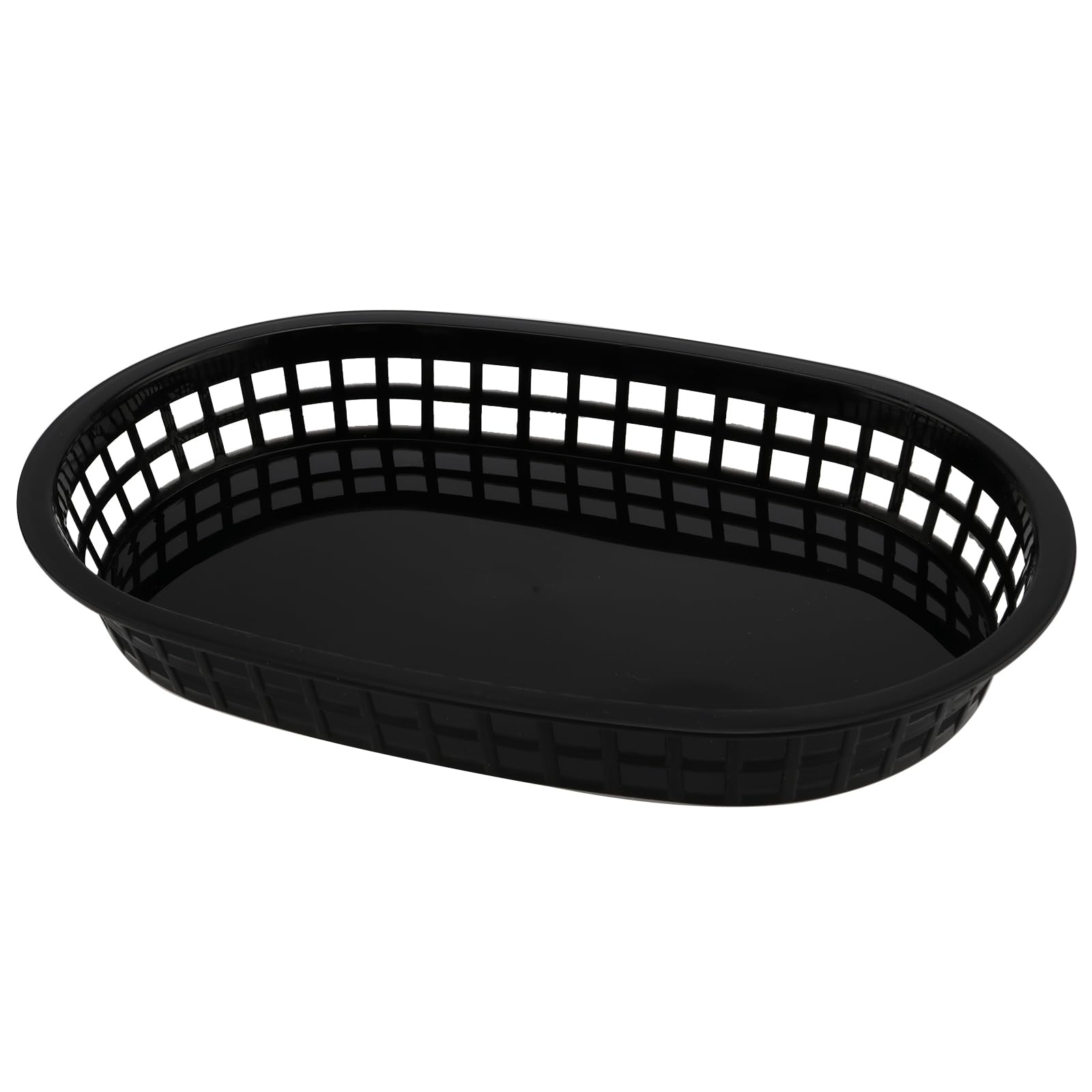 HEIHAK 30 Pack 10.5 x 7 Inch Black Plastic Fast Food Baskets, Restaurant Serving Baskets, Flat Oval Fast Food Serving Basket for Picnic, Deli Serving, Chicken, Burgers and Fries