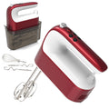 Yomelo 9-Speed Digital Hand Mixer Electric, 400W Powerful DC Motor, Hand Mixer Electric Handheld with Snap-On Storage Case, 5 Stainless Steel Accessories, Beaters, Dough Hooks, Whisk(Red/White)