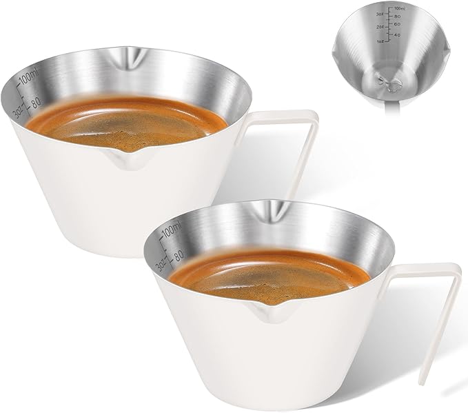 2 Pc Stainless Steel Espresso Shot Cups, 3.4oz/100ml, White