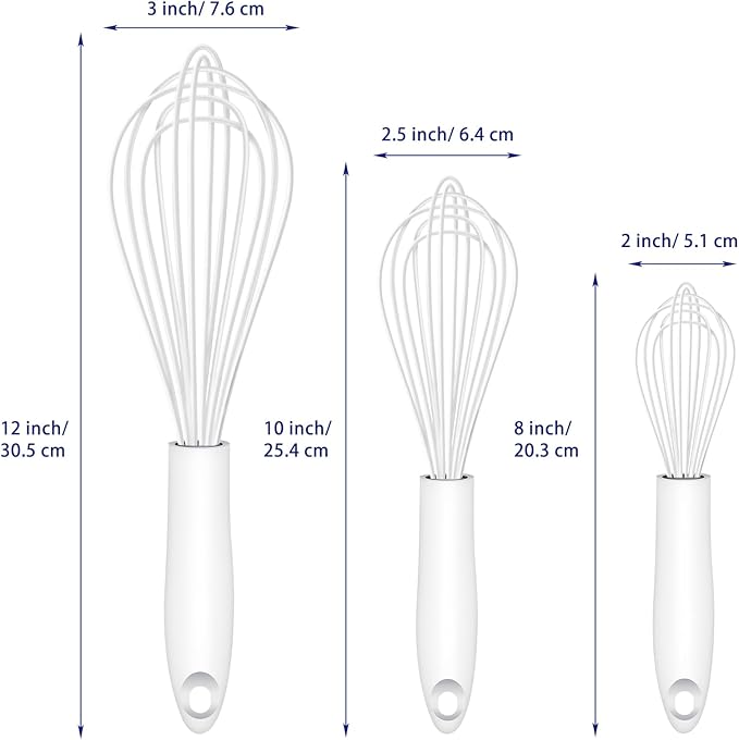 OYV White Silicone Whisk Set of 3, 8/10/12 Inch, Heat Resistant 480°F