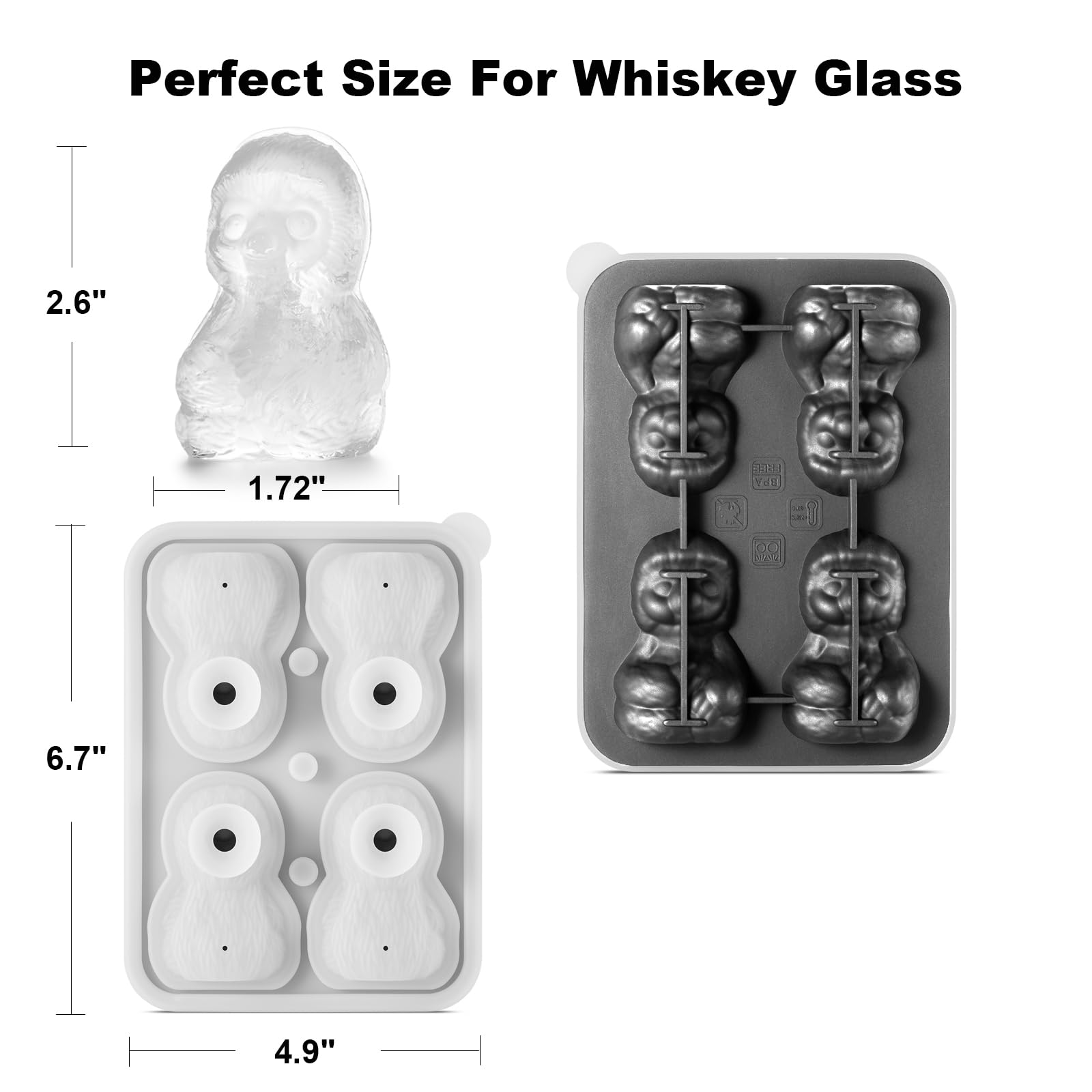 Nax Caki 3D Sloth Ice Cube Mold Fun Shapes, Cute Sloth Gifts for Women, Large Craft Ice Mold, Big Sloth Ice Cube Trays for Whiskey Cocktails Bourbon