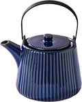 Yundu Ceramic Teapots for Tea, 1000ml/33.8oz Tea Pot with Infusers for Loose Tea, Striped Tea Pot with Removable Tea Infuser - Reactive Blue