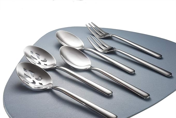 Serving Spoon x 2,Slotted Serving Spoon x 2,Serving Forks x 2,RTT 9 Inch Stainless Steel Catering Serving Utensils for Party Buffet Dinner Banquet Kitchen Basics (Silver Mirror Finish)
