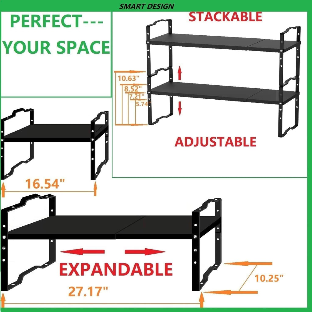 Jojocross Expandable Shelf for Cabinet Organizer Adjustable and Stackable Spice Rack at Kitchen and Bathroom More, Counter Countertop Cupboard Organization Pantry Storage(LARGE/3PACKS/BLACK)