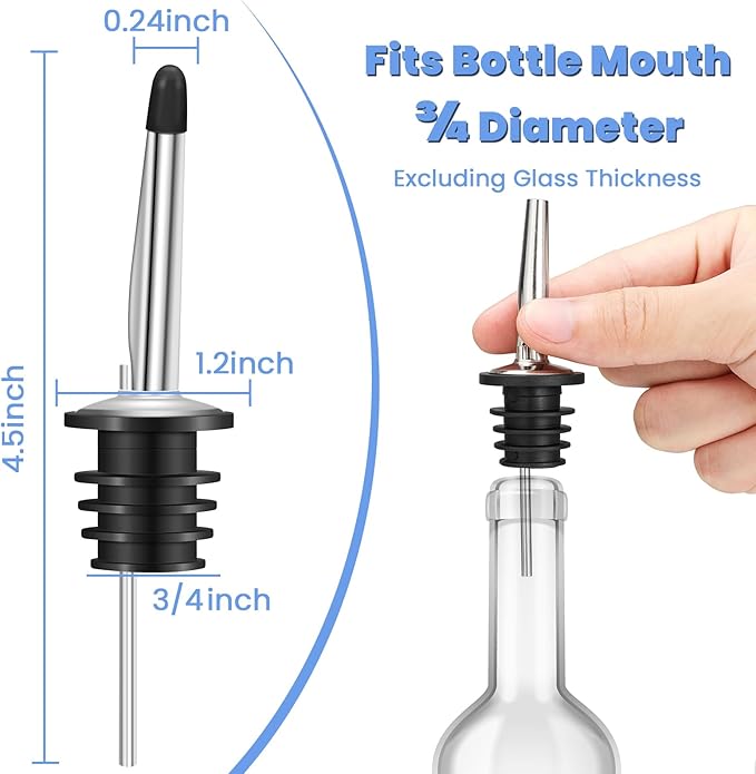 24 Pack Liquor Pour Spouts Set - Stainless Steel bottle spout and Liquor Pourers Dust Caps Covers