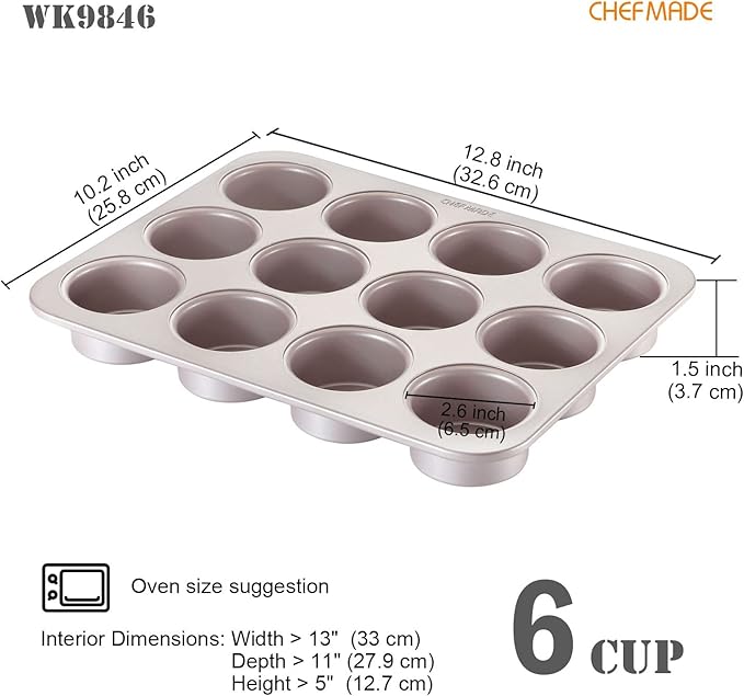 CHEFMADE Muffin Cake Pan, 12-Cavity Non-Stick British Cupcake Pan Bakeware for Oven Baking (Champagne Gold)