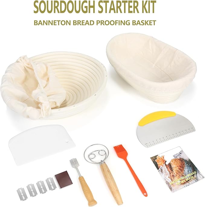 Banneton Bread Proofing Basket Set with Liners,9 Inch Round & 10 Inch Oval Sourdough Baking Kit for Professional & Home Use