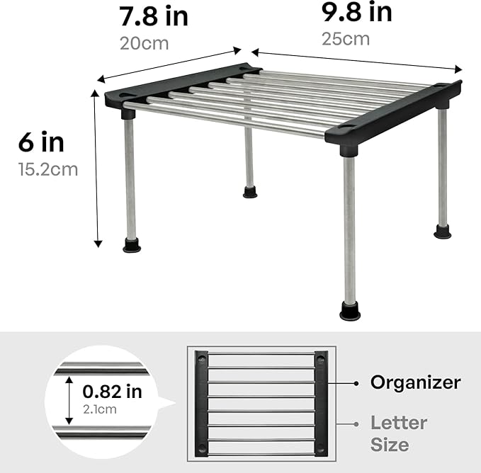 carrotez Set of 2 Stackable Cabinet Organizer Shelf 9.8 x 7.8 x 6.1 Black