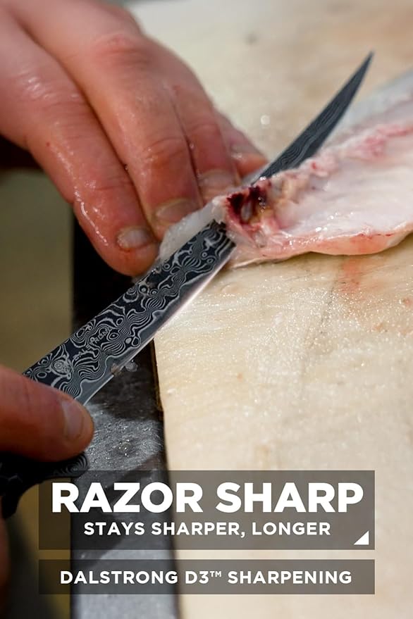 Dalstrong 7" Fillet Knife — V12 Ultra™ Steel — Hardest Build — For Filleting Fish, Boning & Precision Protein Work — Black & Red Damascus, Honeycomb Handle, Scorpion, customer support