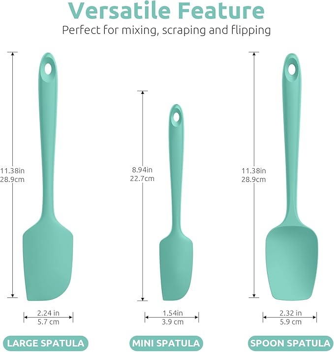 U-Taste Silicone Spatula Set, 600ºF High Heat Resistant, 3-Pcs, Aqua Sky