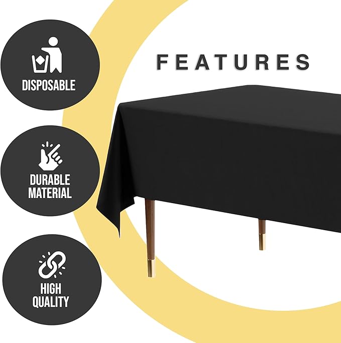 Exquisite 66% Thicker Premium Plastic Table Cloth Rectangle Table Cover 0.5 Mil 12 Pack Black Table Cloth 54 Inch x 108 Inch Disposable Tablecloth Won't Tear Easily Like Cheap Thin Brands