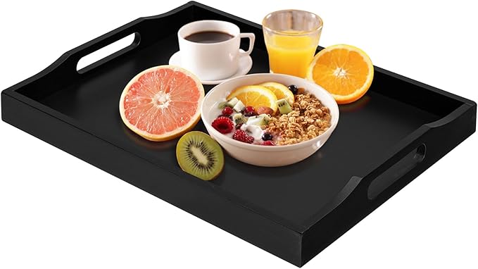 RRX Bamboo Food Serving Tray with Handles,Breakfast Bed Tray (Black)
