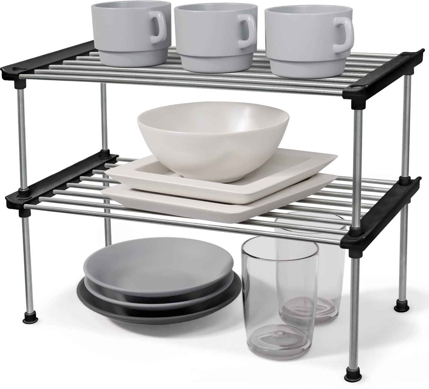 carrotez Set of 2 Stackable Cabinet Organizer Shelf 15.7 x 7.8 x 6.1 Black