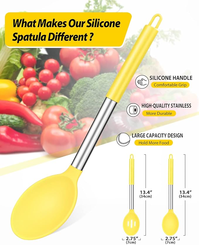 BUNDLEPRO Silicone Cooking Spoons for Non Stick Cookware, 2 Pack, Yellow