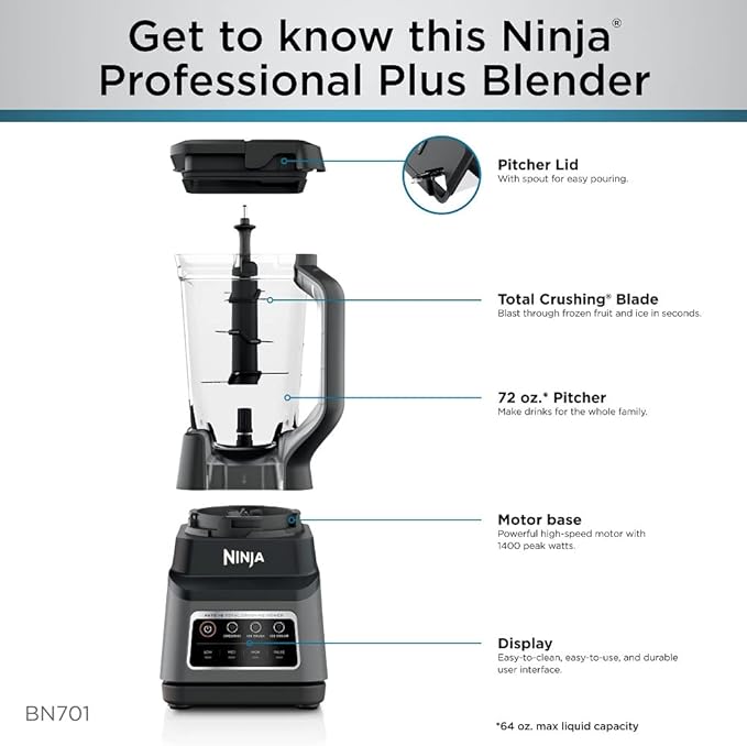 Ninja Professional Plus Blender, Auto-iQ, 1400W, 72oz Pitcher, BN701