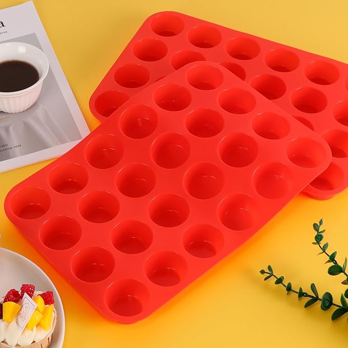 KINYFY 2 Pcs Muffin Pan Silicone Molds, Cupcake Pan Silicone Molds, Non-Stick Baking Molds for Making Muffin, Cakes, Cupcake, Tart, Chocolate