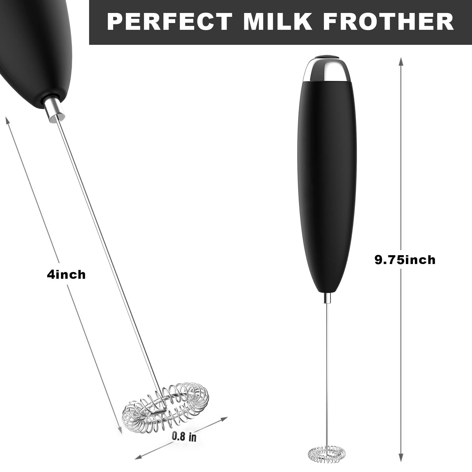 Anteday Electric Milk Frother Handheld, Quality Frother Wand for Coffee, Battery Operated (Not included) Drink Mixer Matcha Whisk, Functionality Foam Maker for Frappe Hot Chocolate, Cappuccino, Lattes