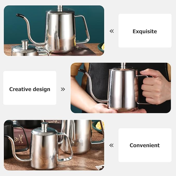 Gooseneck Kettle 600ML Metal Coffee Kettle, Coffee Thin Spout, Gooseneck Pitcher, Narrow Spout Pot, Dripper Stainless Steel Water Bottle