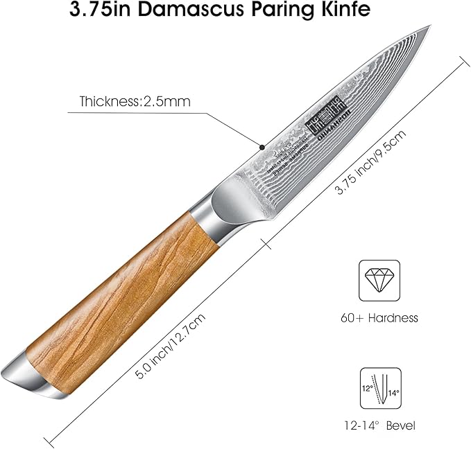 HOSHANHO Damascus Paring Knife 3.75", Sharp Japanese HC Steel Fruit Knife