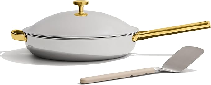 Our Place Titanium Always Pan Pro | 10.6" PFAS-Free Nonstick Frying Pan with Spatula | Chef-Grade Tri-Ply Stainless Steel & Aluminum Build | Induction & Oven-Safe up to 750°F | Gold